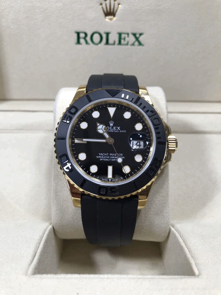 Rolex Yachtmaster Yellow Gold Black Dial 42mm Rubble EW Swiss เรือนทอง หน้าดำ สายยาง 01