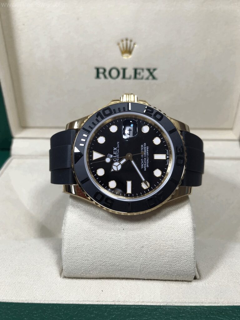 Rolex Yachtmaster Yellow Gold Black Dial 42mm Rubble EW Swiss เรือนทอง หน้าดำ สายยาง 02