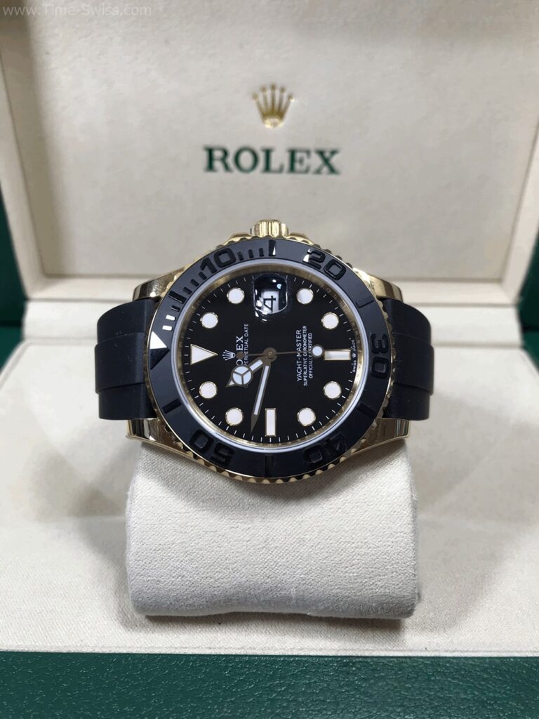 Rolex Yachtmaster Yellow Gold Black Dial 42mm Rubble EW Swiss เรือนทอง หน้าดำ สายยาง 09