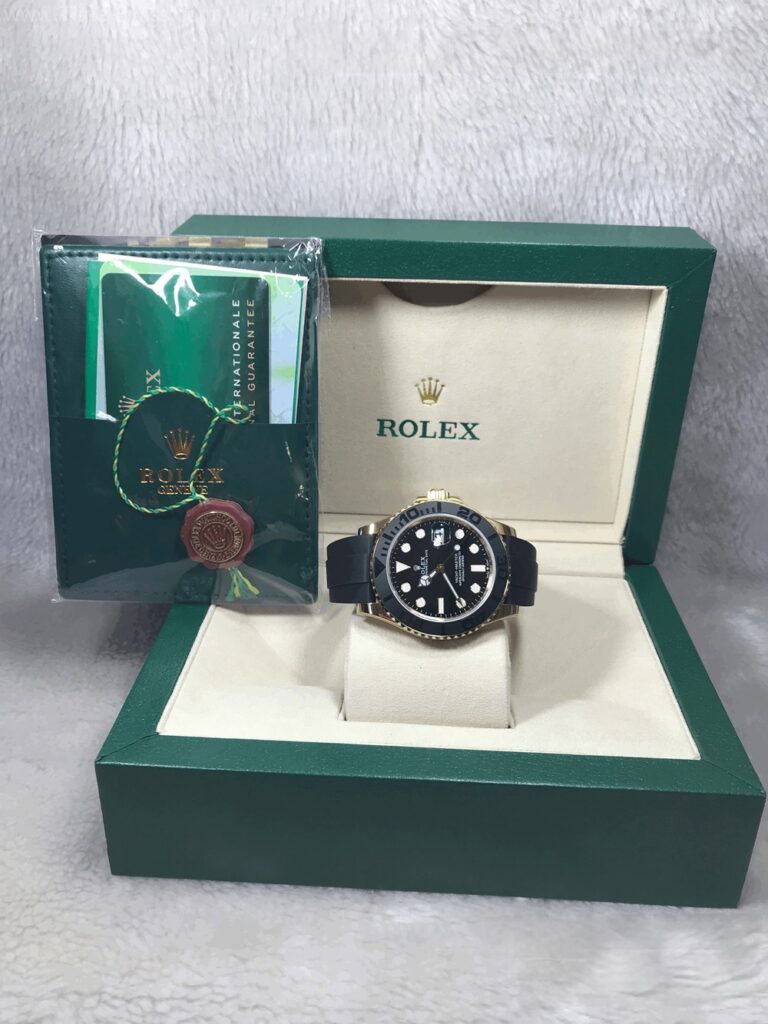 Rolex Yachtmaster Yellow Gold Black Dial 42mm Rubble EW Swiss เรือนทอง หน้าดำ สายยาง 10