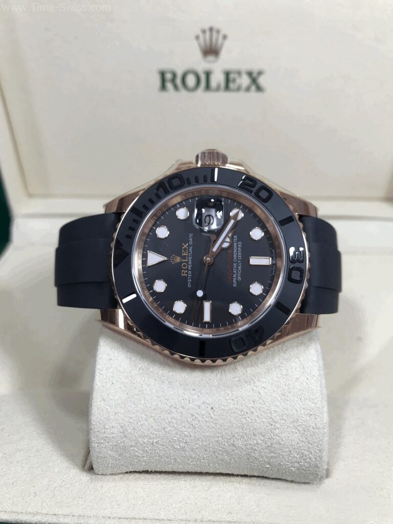 Rolex Yachtmaster Rose Gold Black Dial 40mm Rubble EW Swiss เรือนเงิน หน้าดำ สายยาง 01