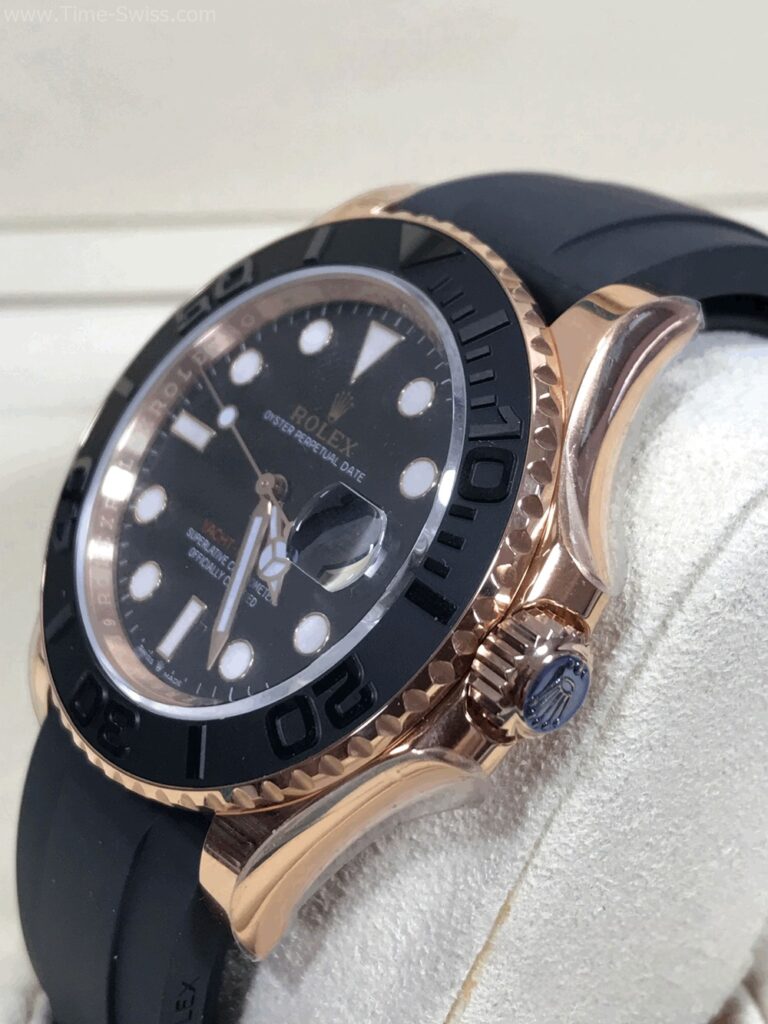 Rolex Yachtmaster Rose Gold Black Dial 40mm Rubble EW Swiss เรือนเงิน หน้าดำ สายยาง 02