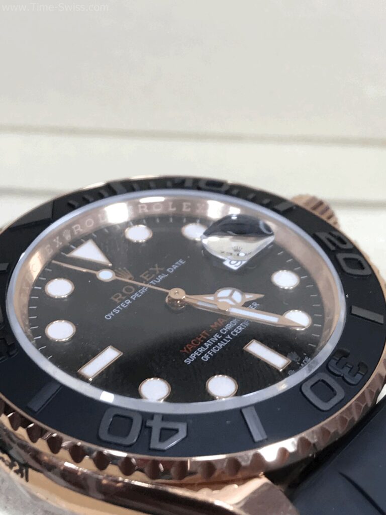 Rolex Yachtmaster Rose Gold Black Dial 40mm Rubble EW Swiss เรือนเงิน หน้าดำ สายยาง 03