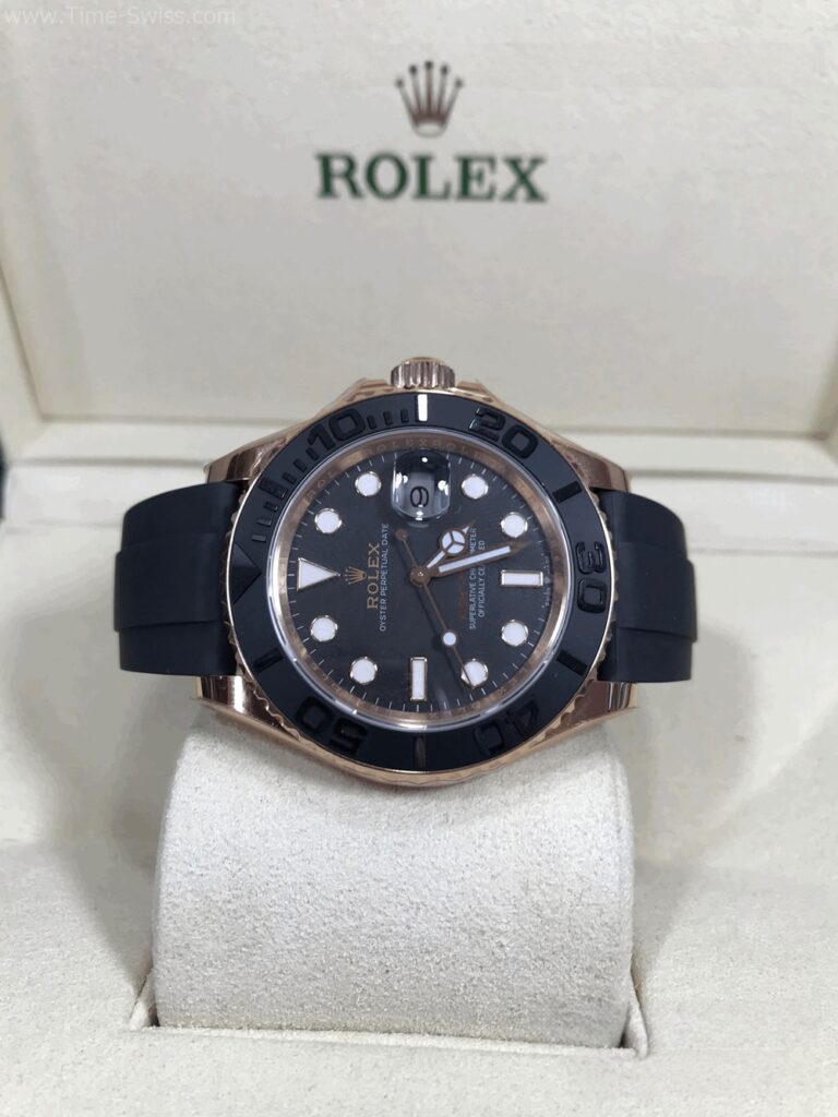 Rolex Yachtmaster Rose Gold Black Dial 40mm Rubble EW Swiss เรือนเงิน หน้าดำ สายยาง 08