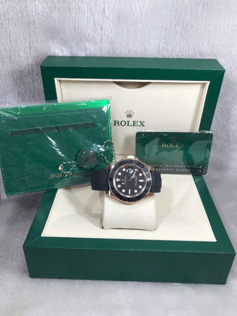 Rolex Yachtmaster Rose Gold Black Dial 40mm Rubble EW Swiss เรือนเงิน หน้าดำ สายยาง 09