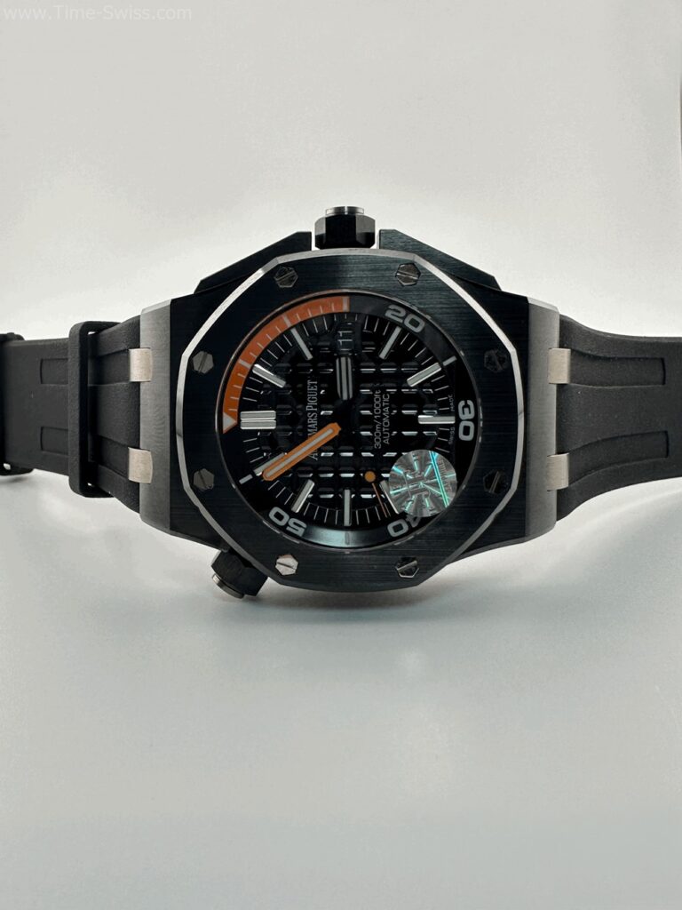 Audemars Piguet 15707CE Diver Black Ceramic Swiss เรือนดำ หน้าดำคาดส้ม 02