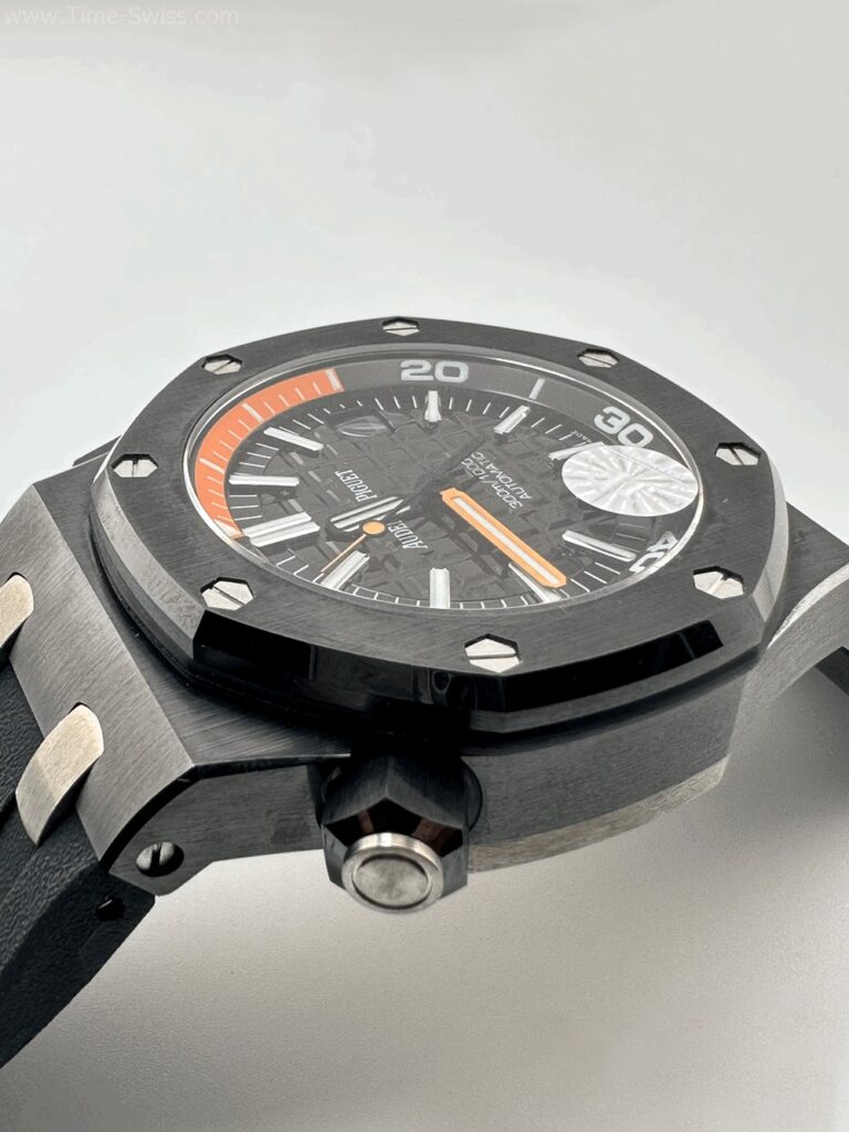 Audemars Piguet 15707CE Diver Black Ceramic Swiss เรือนดำ หน้าดำคาดส้ม 04