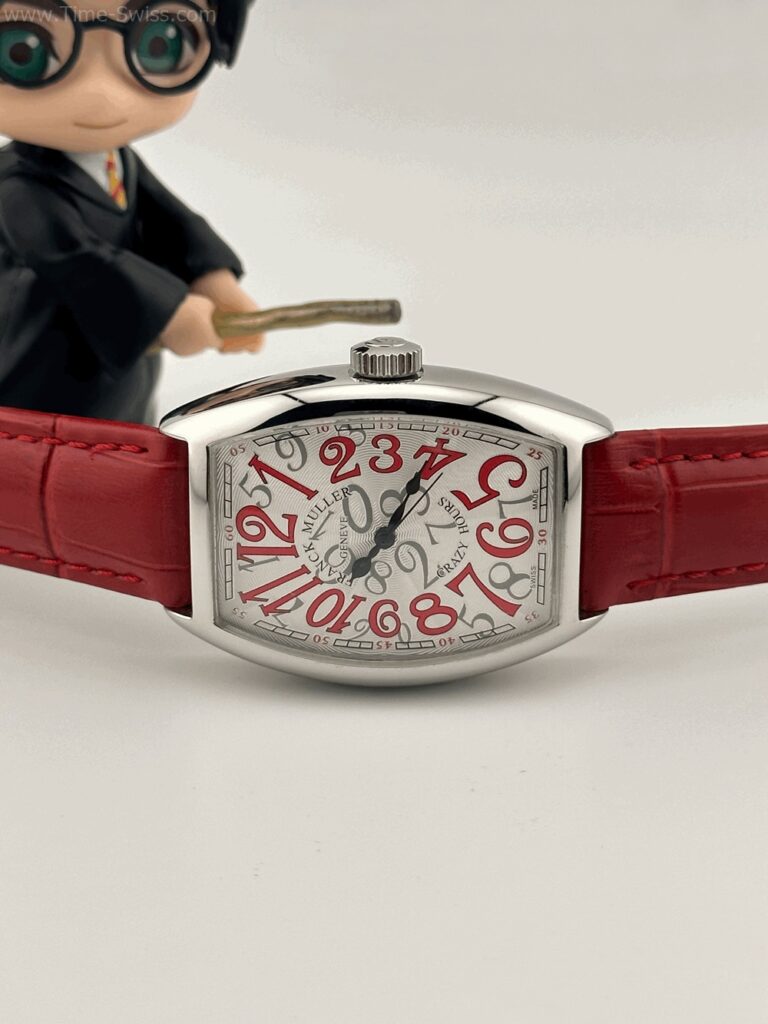 Franck Muller Crazy Hours Red Ladies เรือนเงิน หน้าขาว ตัวเลขแดง สายยางแดง ผู้หญิง 07