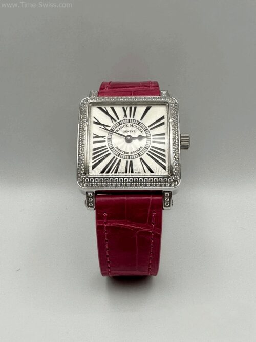 Franck Muller Master Square Diamond Red Leather Strap 36mm AF CC