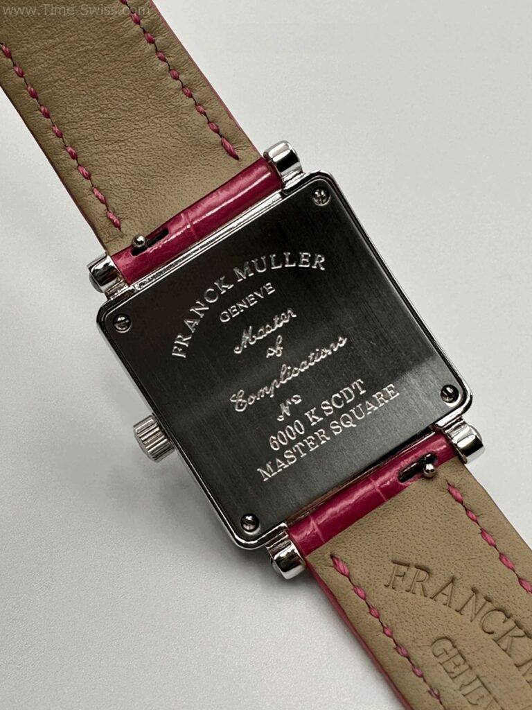 Franck Muller Master Square Diamond Red เรือนเงิน หน้าขาวโรมัน ขอบเพชร สายหนังแดง 06