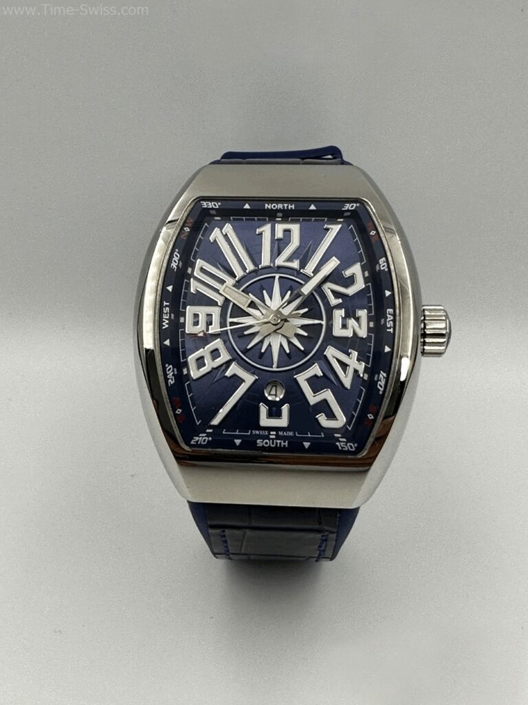 Franck Muller V45SCDT Vanguard Blue Dial Swiss เรือนเงิน หน้าน้ำเงิน สายยาง 01