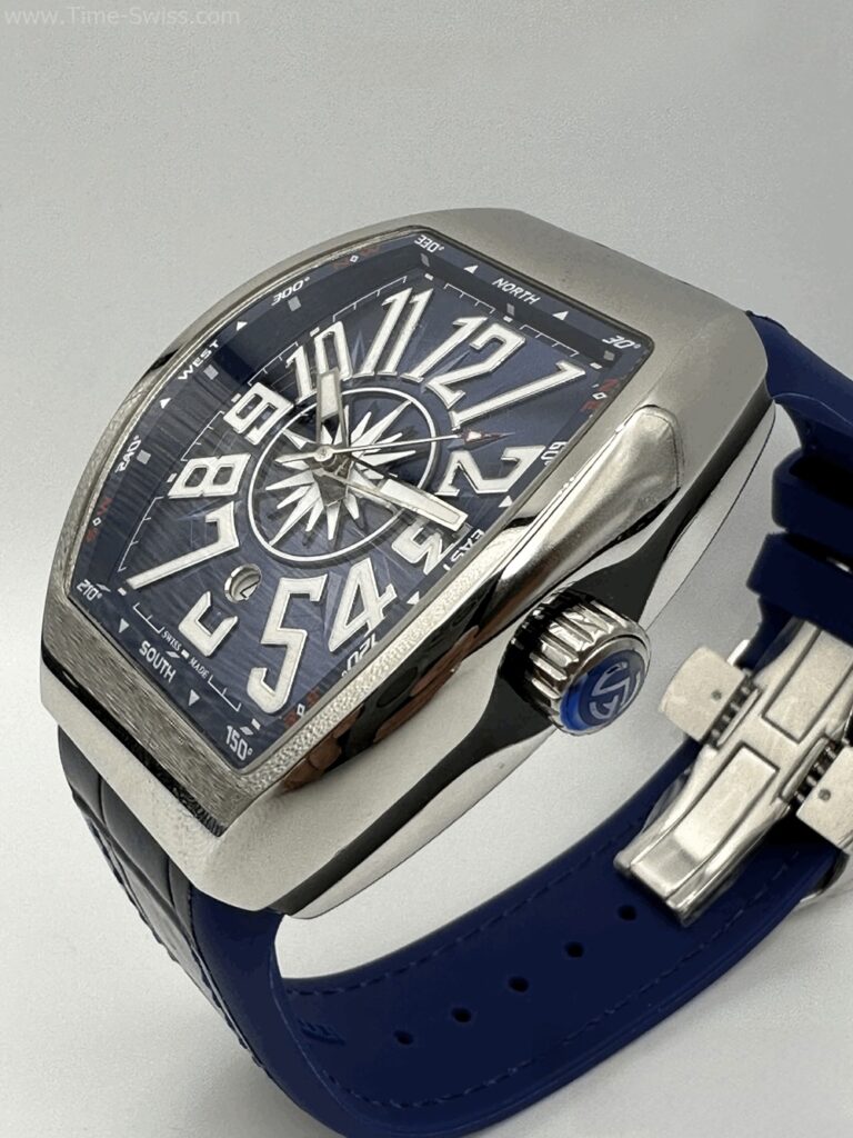 Franck Muller V45SCDT Vanguard Blue Dial Swiss เรือนเงิน หน้าน้ำเงิน สายยาง 02