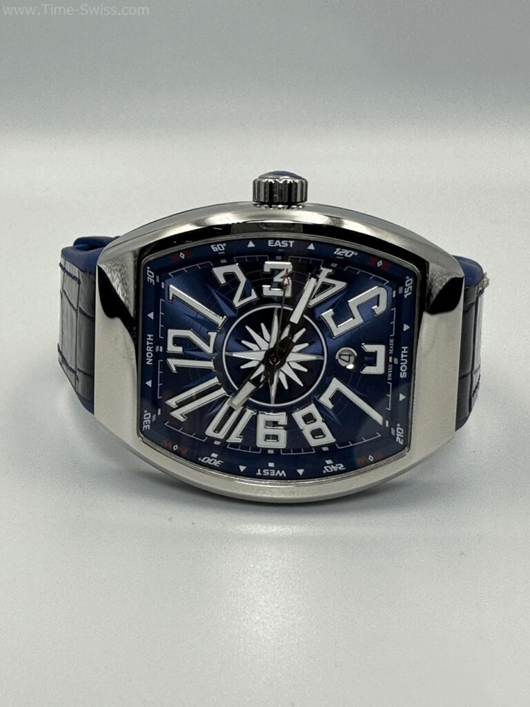 Franck Muller V45SCDT Vanguard Blue Dial Swiss เรือนเงิน หน้าน้ำเงิน สายยาง 07