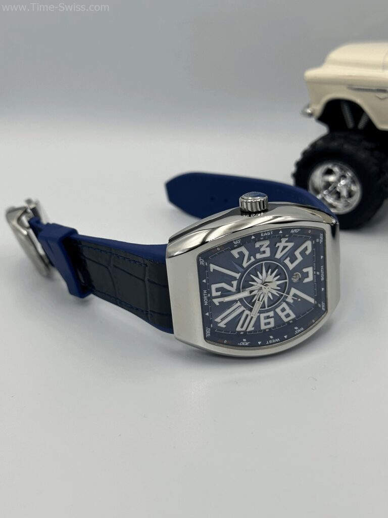 Franck Muller V45SCDT Vanguard Blue Dial Swiss เรือนเงิน หน้าน้ำเงิน สายยาง 08