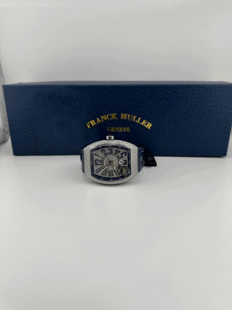 Franck Muller V45SCDI Vanguard Diamond ABF Swiss เรือนเพชร หน้าเพรช สายยางน้ำเงิน 07