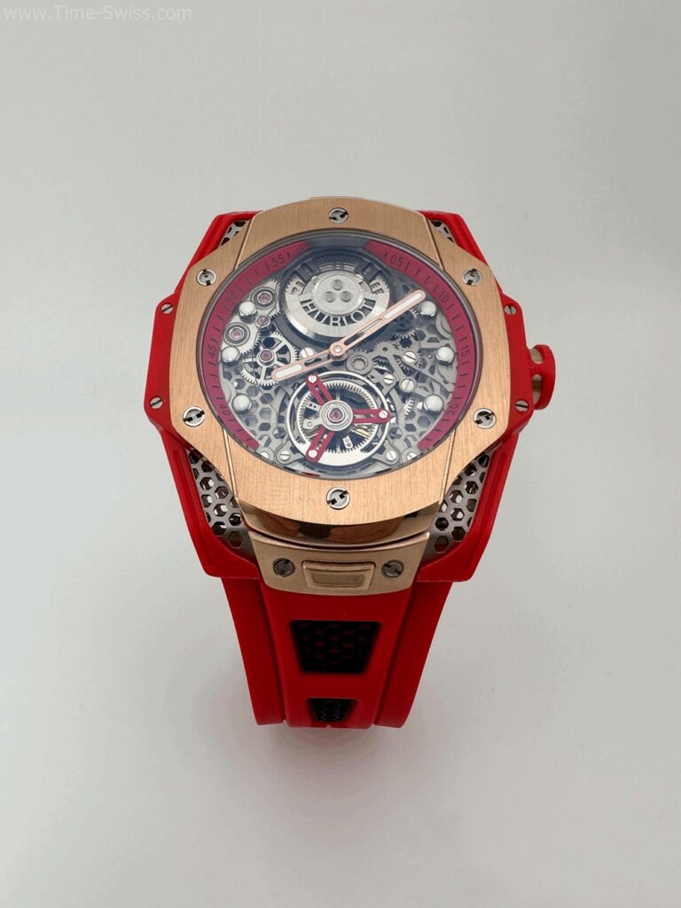 Hublot Big Bang Tourbillon Samuel Ross Red Rubble Swiss หน้าเปลือย สายยางแดง 01