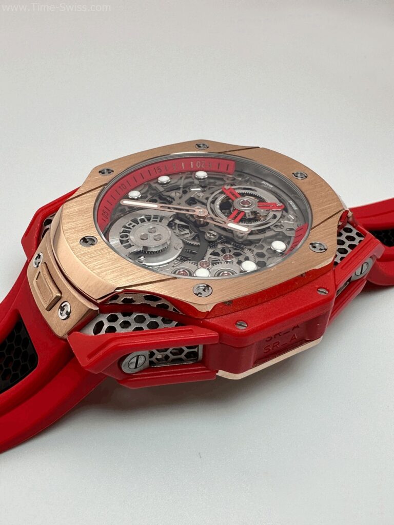 Hublot Big Bang Tourbillon Samuel Ross Red Rubble Swiss หน้าเปลือย สายยางแดง 04