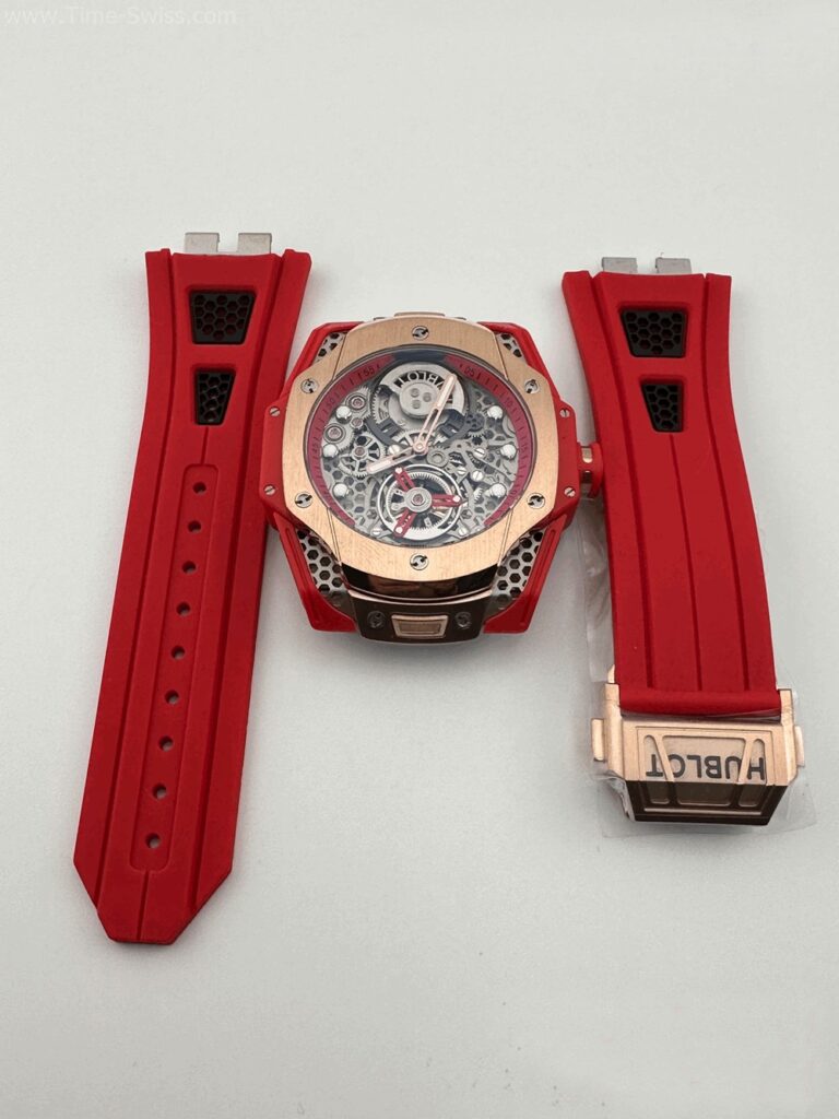 Hublot Big Bang Tourbillon Samuel Ross Red Rubble Swiss หน้าเปลือย สายยางแดง 06