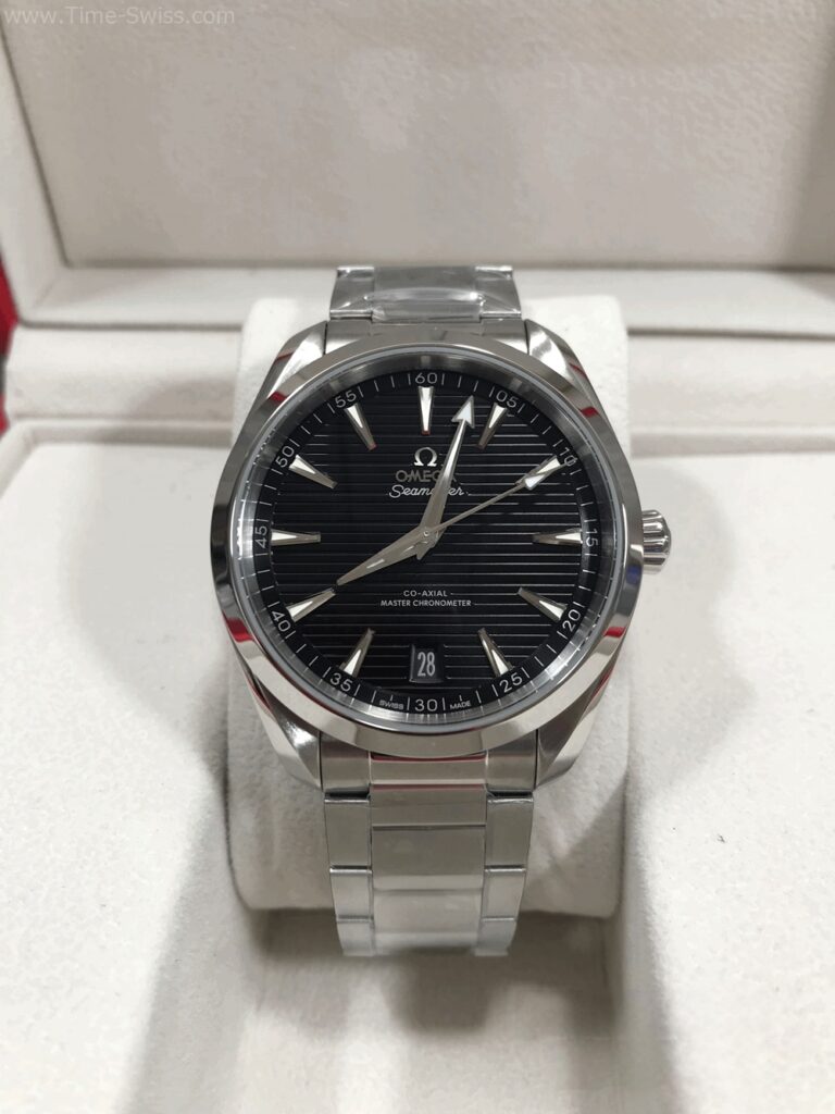 Omega Seamaster Aqua Terra Black Dial Swiss เรือนเงิน หน้าดำ สายเหล็ก 01