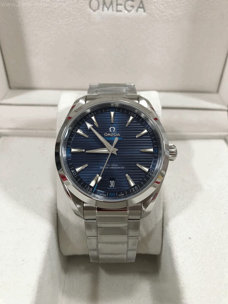 Omega Seamaster Aqua Terra Blue Dial Swiss เรือนเงิน หน้าน้ำเงิน สายเหล็ก 01