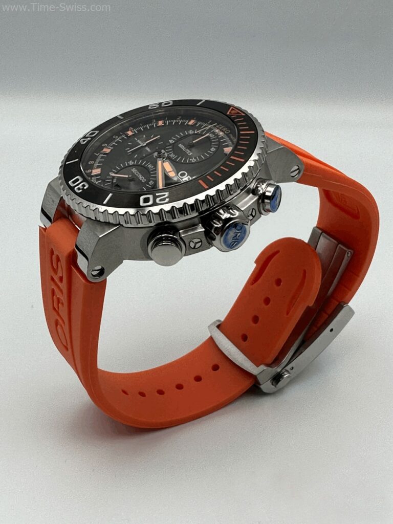 Oris Aquis Depth Gauge Chronograrh Black Dial Orange Rubble หน้าดำ สายยางส้ม 02