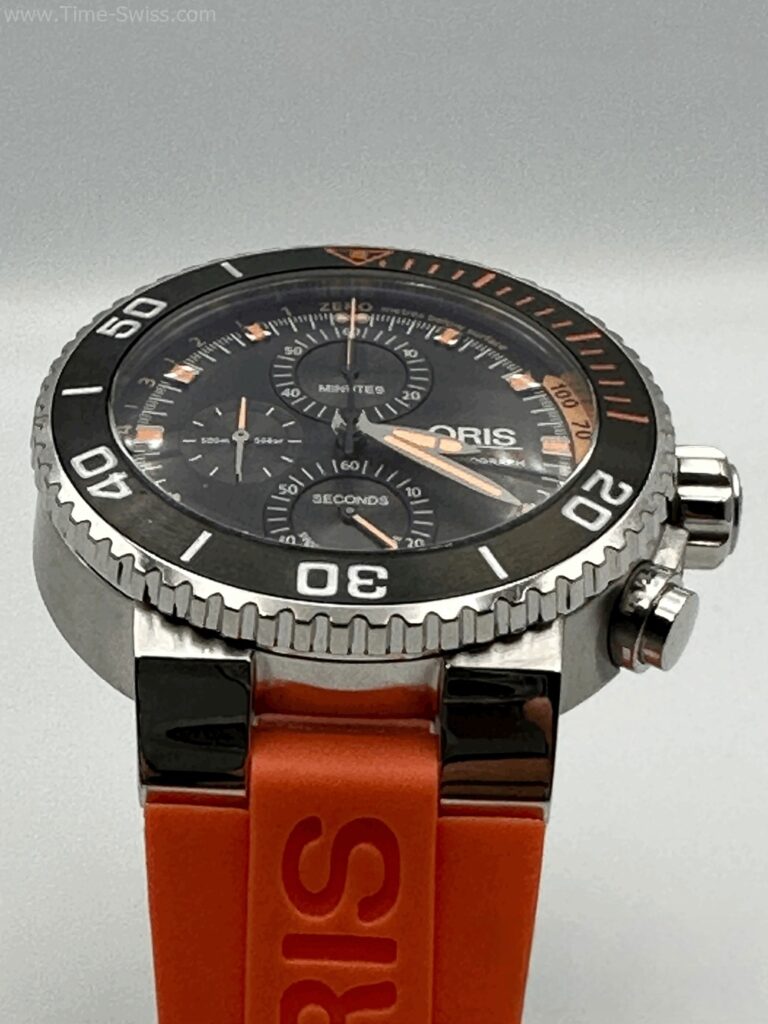 Oris Aquis Depth Gauge Chronograrh Black Dial Orange Rubble หน้าดำ สายยางส้ม 03