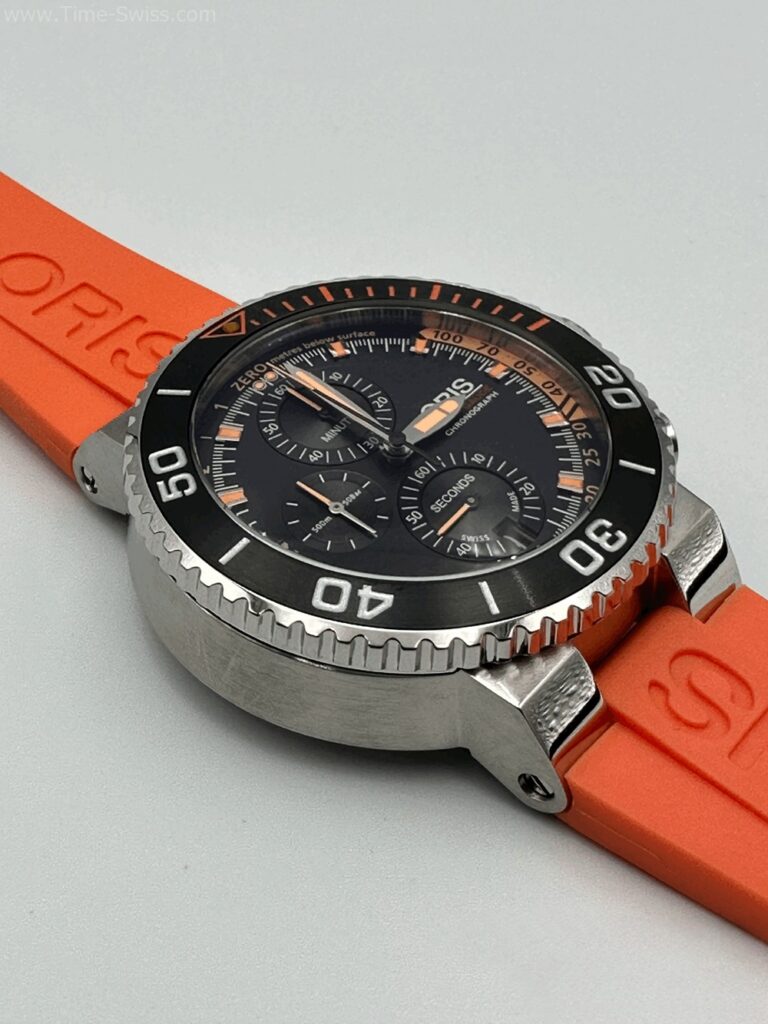 Oris Aquis Depth Gauge Chronograrh Black Dial Orange Rubble หน้าดำ สายยางส้ม 04