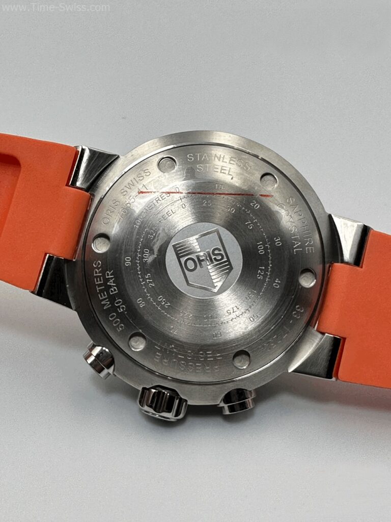 Oris Aquis Depth Gauge Chronograrh Black Dial Orange Rubble หน้าดำ สายยางส้ม 06