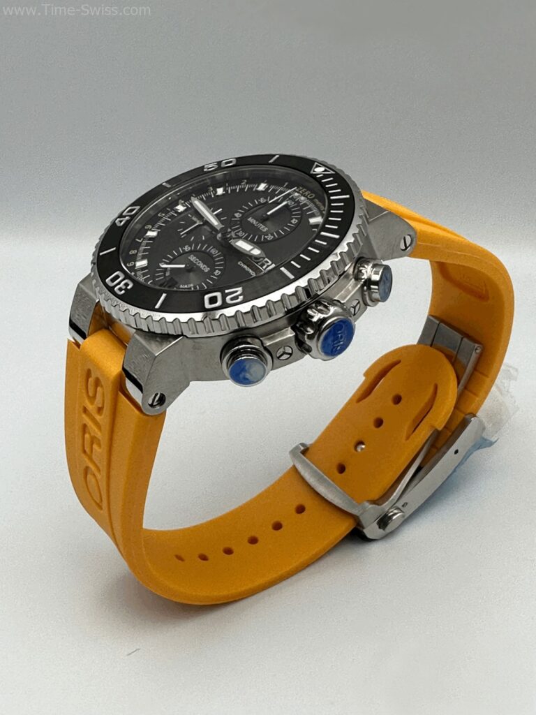 Oris Aquis Depth Gauge Chronograrh Yellow Rubble หน้าดำ สายยางเหลือง 03