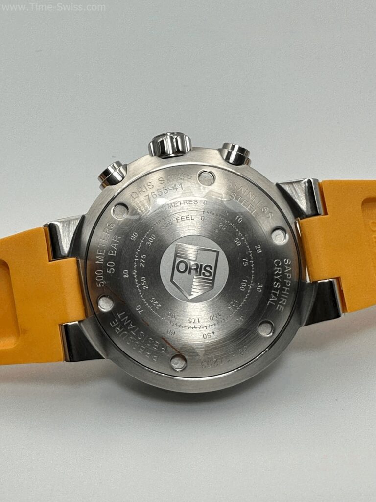 Oris Aquis Depth Gauge Chronograrh Yellow Rubble หน้าดำ สายยางเหลือง 07