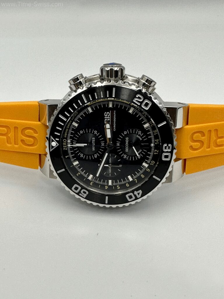 Oris Aquis Depth Gauge Chronograrh Yellow Rubble หน้าดำ สายยางเหลือง 08