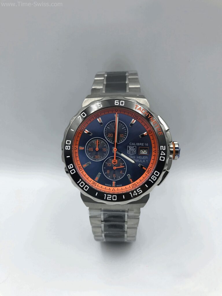 TAG Heuer Formula1 Calibre16 CC เรือนเงิน หน้าขอบส้ม สายเหล็กสลับPVD 01